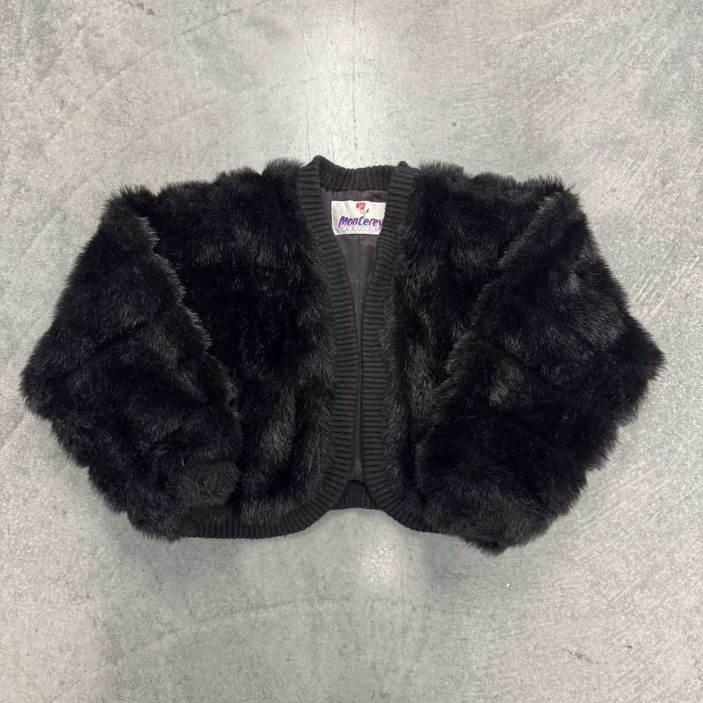 Vintage Monterey Fashions Faux Mink Fur Bomber Jacket Black XL Made USA